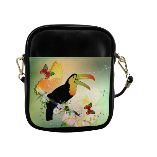 Funny toucan with flowers Sling Bag (Model 1627)