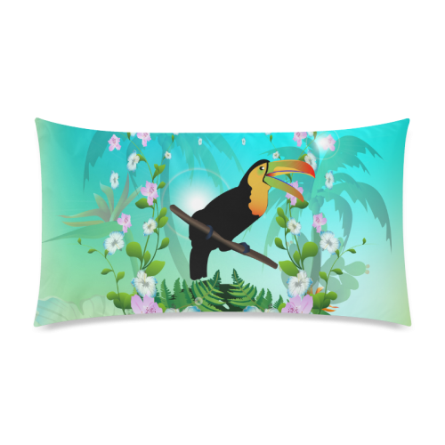 Cute toucan with flowers Rectangle Pillow Case 20"x36"(Twin Sides)