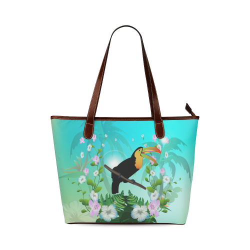 Cute toucan with flowers Shoulder Tote Bag (Model 1646)