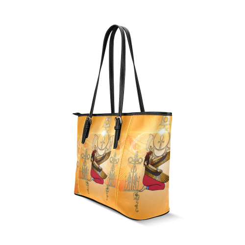 Beautiful Isis with egyptian sign Leather Tote Bag/Large (Model 1640)