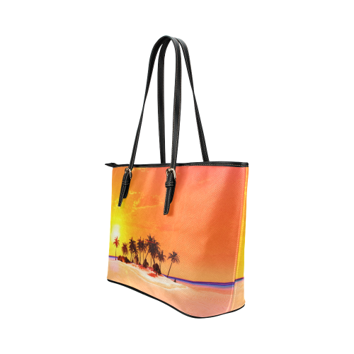 Wonderful sunset in soft colors Leather Tote Bag/Small (Model 1651)