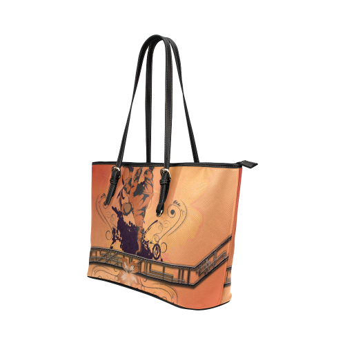 Skadeboarder with floral elements Leather Tote Bag/Large (Model 1651)