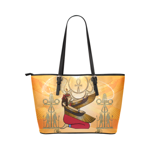 Beautiful Isis with egyptian sign Leather Tote Bag/Large (Model 1651)