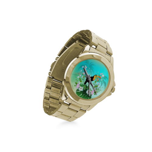 Cute toucan with flowers Custom Gilt Watch(Model 101)