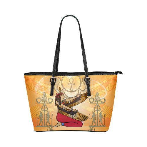 Beautiful Isis with egyptian sign Leather Tote Bag/Large (Model 1651)