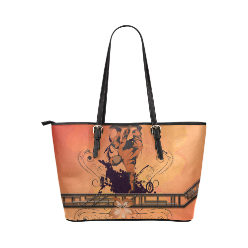 Skadeboarder with floral elements Leather Tote Bag/Large (Model 1651)