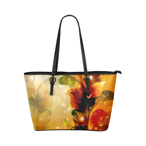 Awesome abstract flowers Leather Tote Bag/Small (Model 1651)