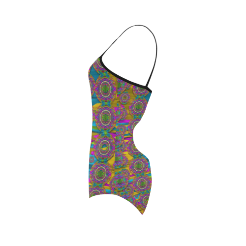 Peacock eyes in a contemplative style Strap Swimsuit ( Model S05)