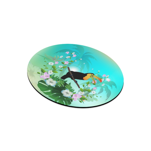 Cute toucan with flowers Round Mousepad