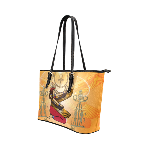 Beautiful Isis with egyptian sign Leather Tote Bag/Large (Model 1651)