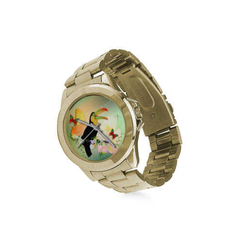 Funny toucan with flowers Custom Gilt Watch(Model 101)