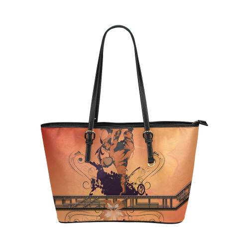 Skadeboarder with floral elements Leather Tote Bag/Large (Model 1651)