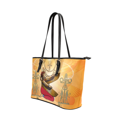 Beautiful Isis with egyptian sign Leather Tote Bag/Small (Model 1651)