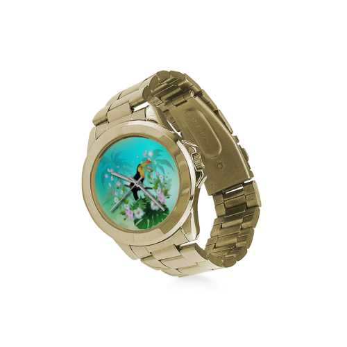 Cute toucan with flowers Custom Gilt Watch(Model 101)