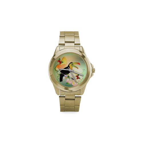 Funny toucan with flowers Custom Gilt Watch(Model 101)