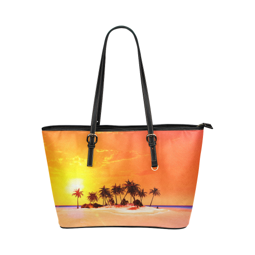 Wonderful sunset in soft colors Leather Tote Bag/Large (Model 1651)