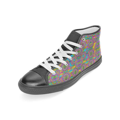 Peacock eyes in a contemplative style Women's Classic High Top Canvas Shoes (Model 017)