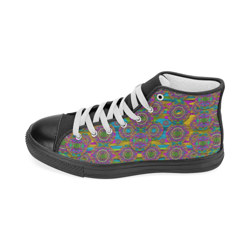 Peacock eyes in a contemplative style Women's Classic High Top Canvas Shoes (Model 017)