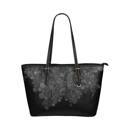 Black+White Rose Leather Tote Bag/Small (Model 1651)