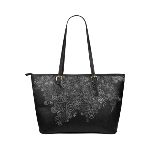 Black+White Rose Leather Tote Bag/Small (Model 1651)