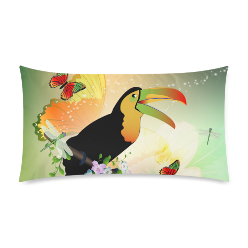 Funny toucan with flowers Custom Rectangle Pillow Case 20"x36" (one side)