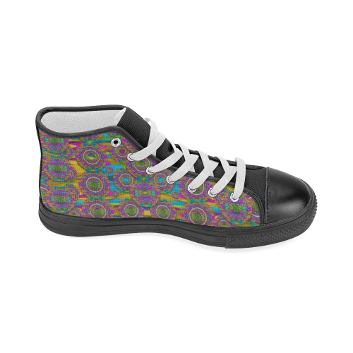 Peacock eyes in a contemplative style Women's Classic High Top Canvas Shoes (Model 017)