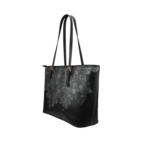 Black+White Rose Leather Tote Bag/Small (Model 1651)