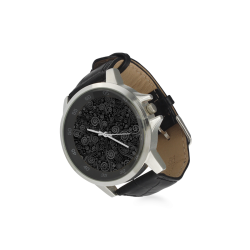 Black and White Rose Unisex Stainless Steel Leather Strap Watch(Model 202)