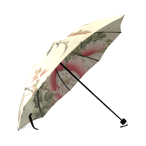 Peony flowers & Birds, japanese woodcut print, Foldable Umbrella (Model U01)