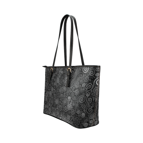 Black and White Rose Leather Tote Bag/Large (Model 1651)