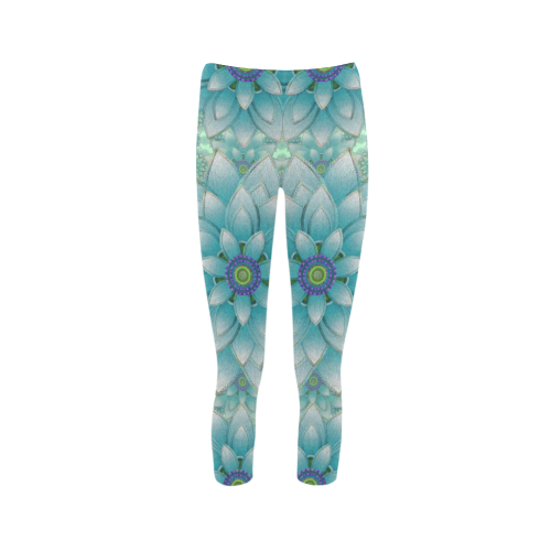 Turquoise Happy Lotus Capri Legging (Model L02)