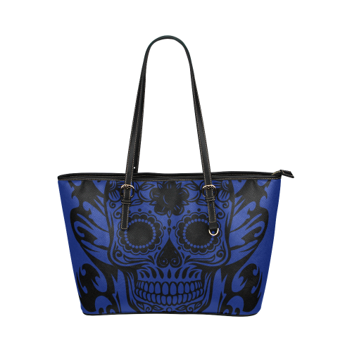 SKULL FLOWERS Leather Tote Bag/Small (Model 1651)