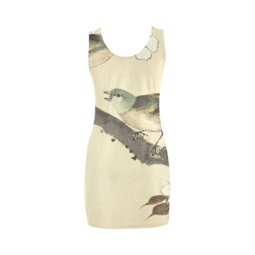 Oriental birds on blossom branch Medea Vest Dress (Model D06)