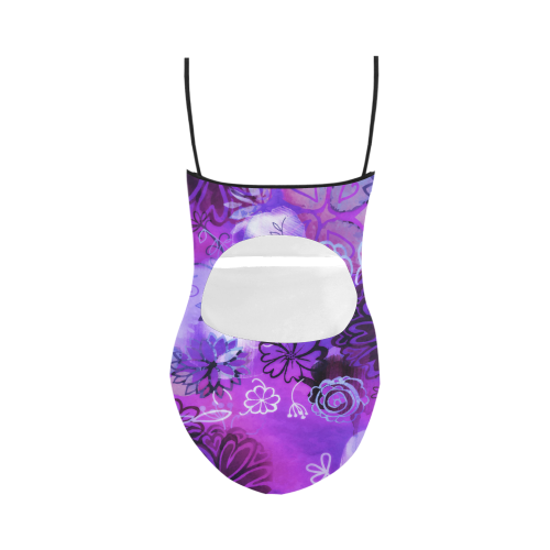 Urban Purple Flowers Strap Swimsuit ( Model S05)