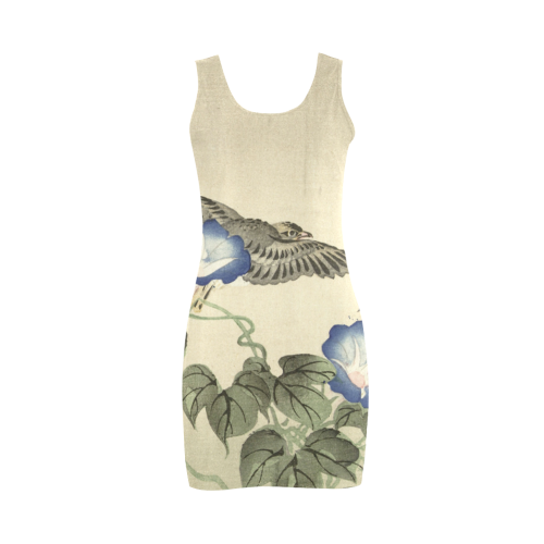 Oriental Birds and blue flowers, Japanese woodcut, Medea Vest Dress (Model D06)