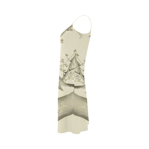 Oriental Bird white blossom, japanese woodcut, Alcestis Slip Dress (Model D05)