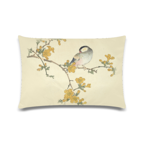 Bird in oriental pink flowers, Japanese woodcut, Custom Zippered Pillow Case 16"x24"(Twin Sides)