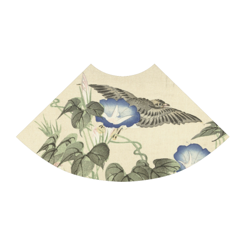 Oriental Birds and blue flowers, Japanese woodcut, Atalanta Sundress (Model D04)