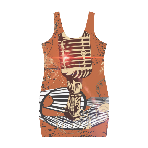Music, golden microphone and piano Medea Vest Dress (Model D06)