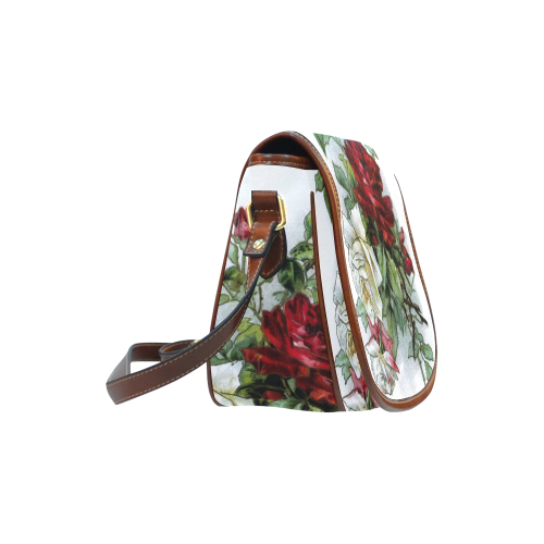 Vintage Roses Red White Floral Saddle Bag/Large (Model 1649)