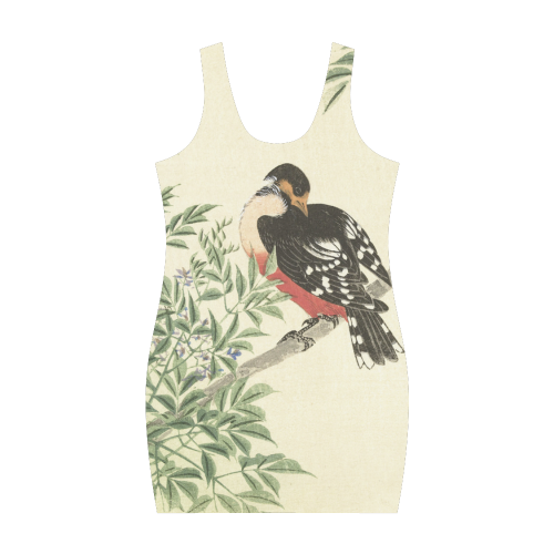 Black Red Bird, Japanese Woodcut print Medea Vest Dress (Model D06)