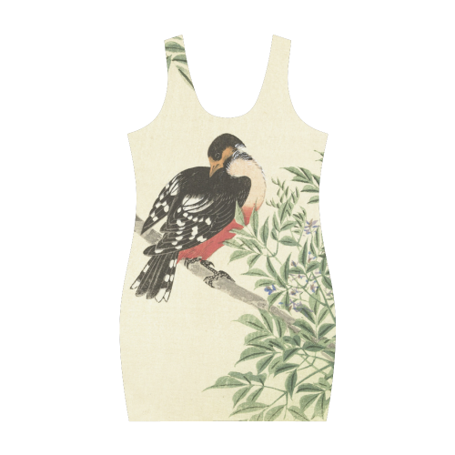 Black Red Bird, Japanese Woodcut print Medea Vest Dress (Model D06)