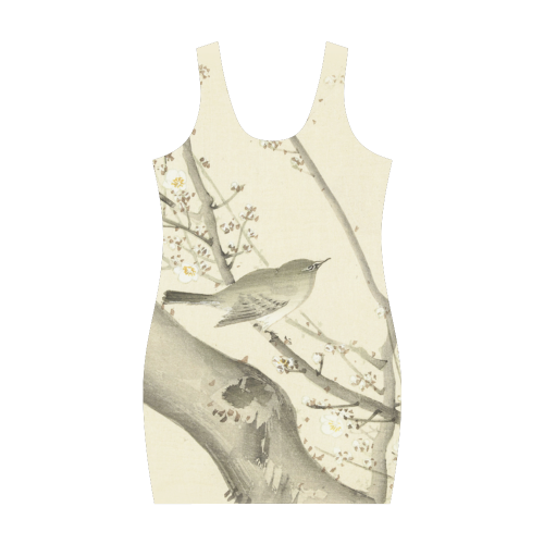 Oriental Bird white blossom, japanese woodcut, Medea Vest Dress (Model D06)