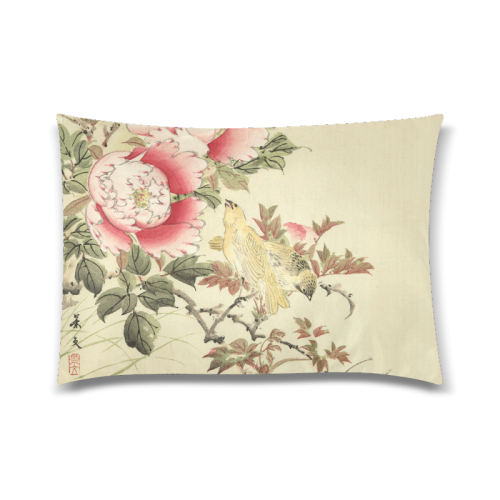 Peony flowers & Birds, japanese woodcut print, Custom Zippered Pillow Case 20"x30" (one side)