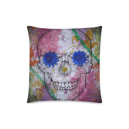 flower power skull Custom Zippered Pillow Case 18"x18"(Twin Sides)