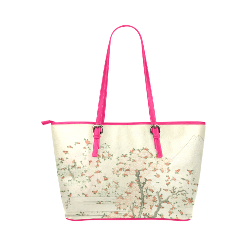 uji mountain cherry blossom, japanese woodcut Leather Tote Bag/Small (Model 1651)