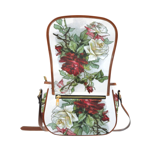 Vintage Roses Red White Floral Saddle Bag/Large (Model 1649)