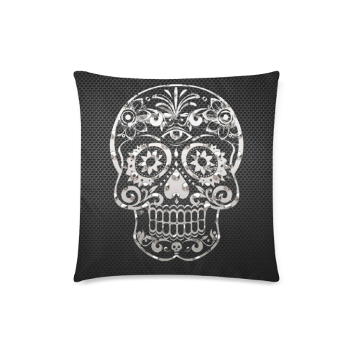 Skull, black silver metal Custom Zippered Pillow Case 18"x18"(Twin Sides)