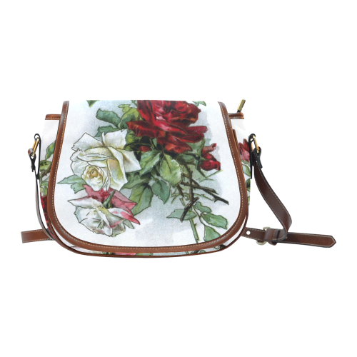 Vintage Roses Red White Floral Saddle Bag/Large (Model 1649)