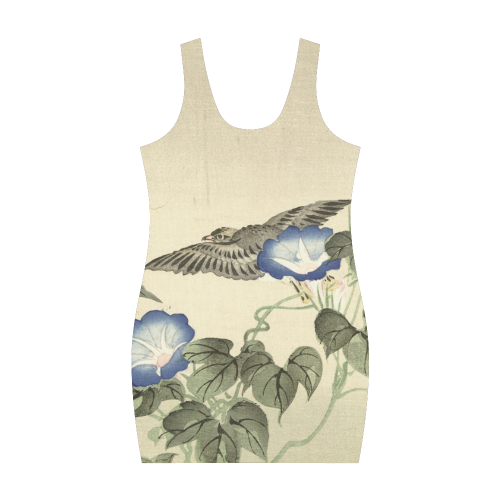 Oriental Birds and blue flowers, Japanese woodcut, Medea Vest Dress (Model D06)